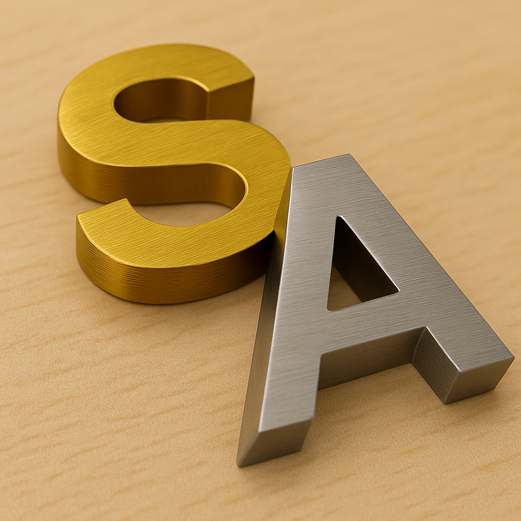 Brass and steel letters